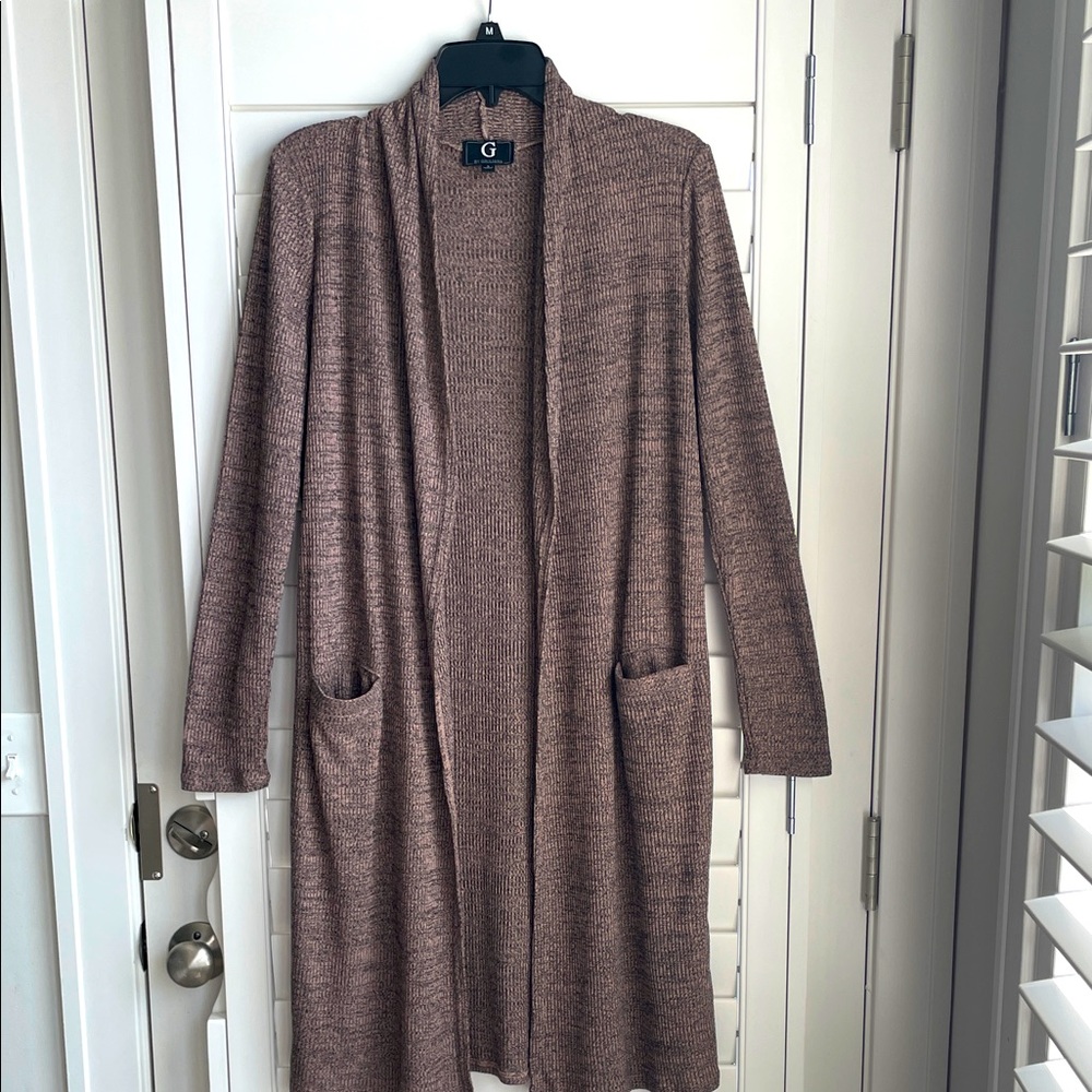 G by Giuliana brown open front duster cardigan with pockets EUC